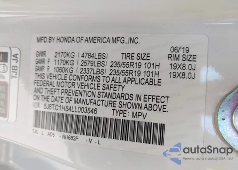 2020 Acura Rdx Technology Package из США, поврежденный, VIN 5J8TC1H54LL003546